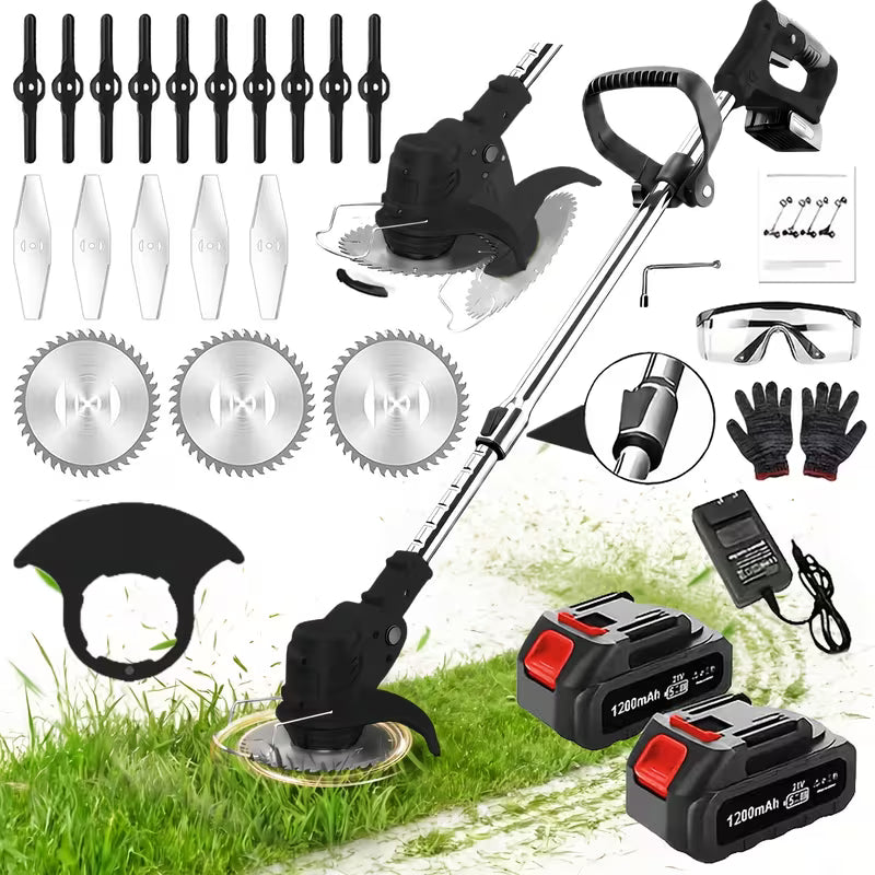 Cordless Portable Electric Lawn Mower, 3 Blades & 2 Large Lithium‑Ion Batteries, Powerful Wireless Garden Weeder for Lawn Yard, Christmas Gift for Men